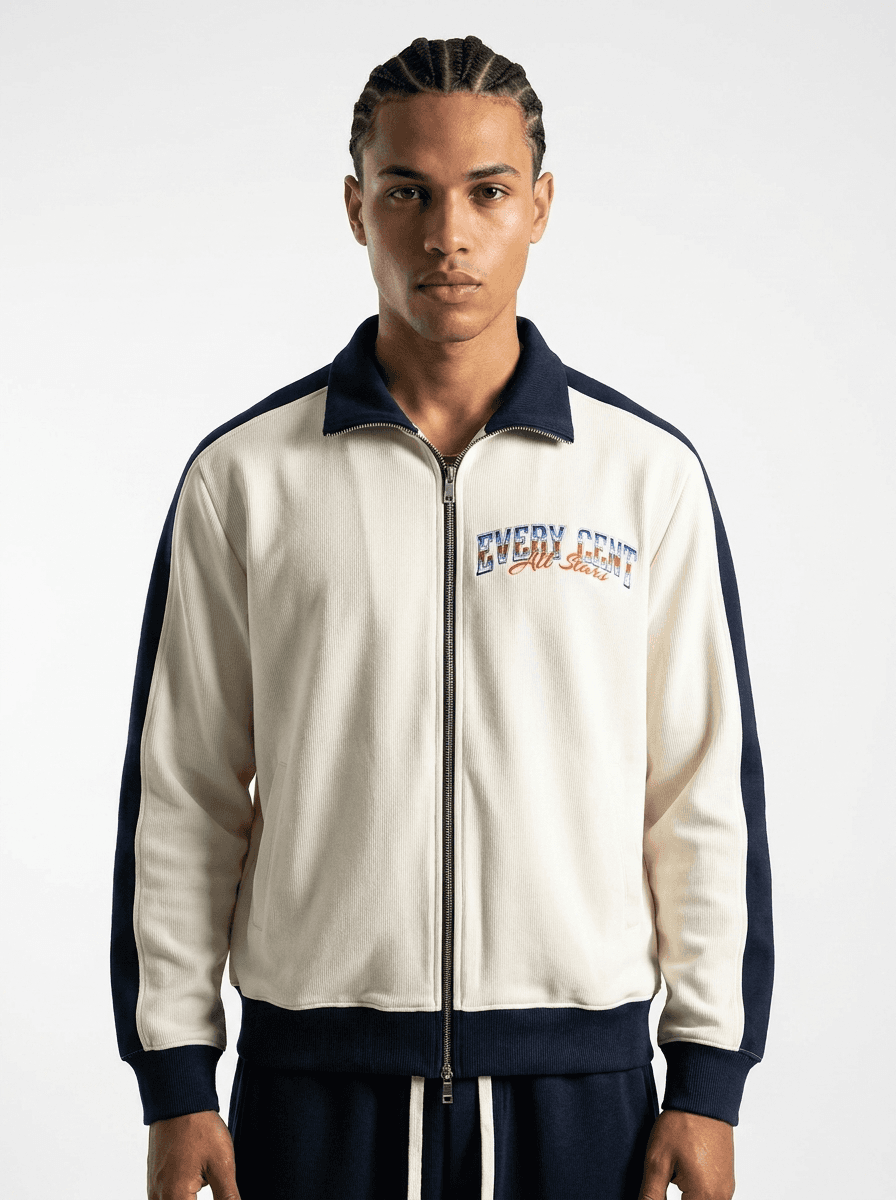 Every Cent All Stars cream track jacket, front