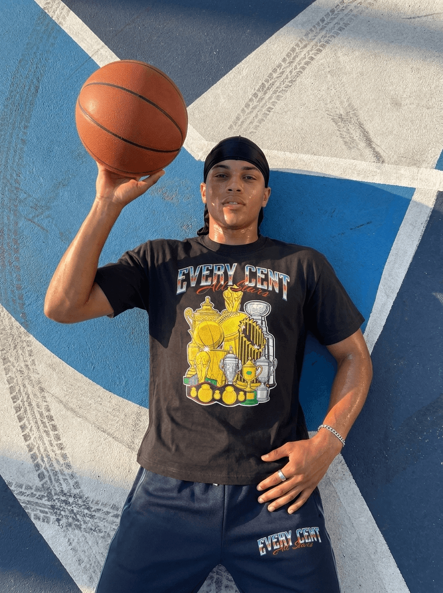 Every Cent All Stars trophy tee on the court